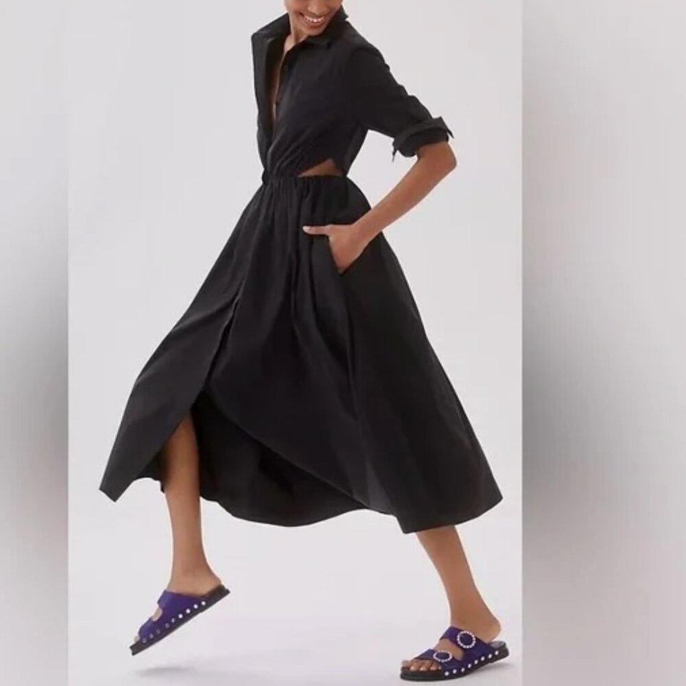 NWT Sunday in Brooklyn Anthropologie Cut-Out Black Midi Shirt Dress M